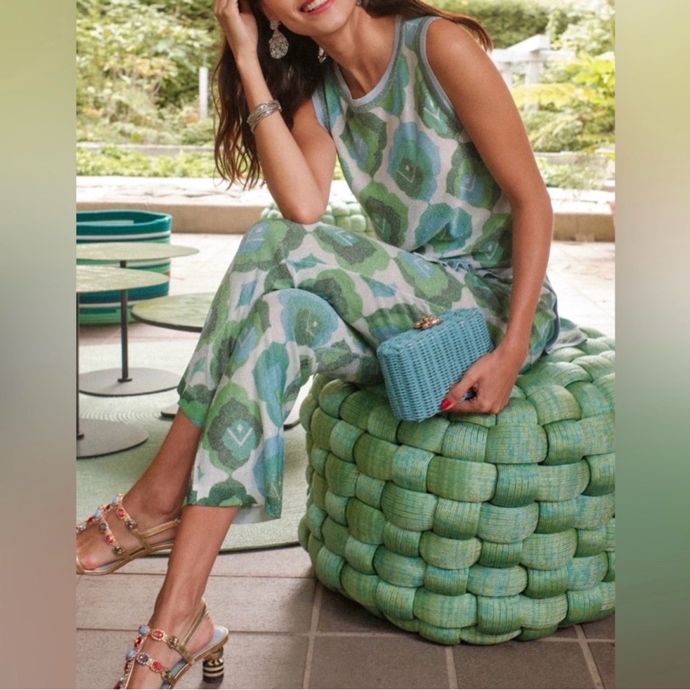 NWT NEW FRANCES VALENTINE Robbie Graphic Leaf Pants in Blue Green - Sz 2